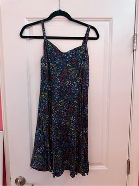 Old Navy Navy Floral Midi Dress with Spaghetti Straps
